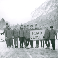 Thumbnail for 'The 1969 WSC women's ski team poses in front of a 