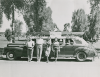 Thumbnail for 'Members of the WSC Hiking and Outing Club in front of their parade entry, circa early 1950s.'