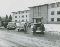 Thumbnail for 'WSC students in front of Chipeta Hall unpack their vehicles for winter quarter classes, circa 1956'