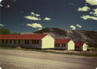 Thumbnail for 'View of the newly-installed Industrial Arts Barracks from the northwest, circa 1947.'