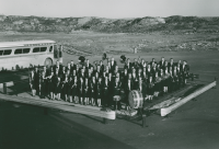 Thumbnail for 'WSC Symphonic Band poses for a group photograph at the Four Corners monument, 1965.'