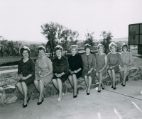 Thumbnail for 'The 1962 Homecoming royalty and queen pose in front of Escalante Terrace, October 1962.'
