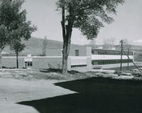 Thumbnail for 'Kelley Hall nearing completion, 1957.  View is from the southwest; Taylor Hall's shadow is in the foreground.'