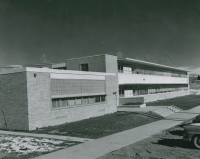 Thumbnail for 'Close up view of Kelley Hall from the southwest, circa 1958.'