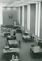 Thumbnail for 'The main study area of Savage Library from the second floor mezzanine, circa 1980s.'