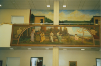 Thumbnail for 'One of the Richter murals hanging on the west mezzanine above the library circulation desk area, 2001.'