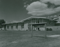 Thumbnail for 'Western's Student Union viewed from the southeast, late 1950s or early 1960s.  The sign reads 