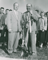 Thumbnail for 'WSC President Mickelson and a dignitary pose for a photograph at the groundbreaking ceremonies for the new Student Union.'