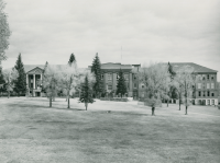 Thumbnail for 'North Hall, Central Hall and South Halls can be clearly discerned in this photograph taken from the west, ca. 1960.'