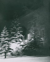 Thumbnail for 'Fresh snow in the evening on Taylor Hall's central steps makes for a beautiful photograph, probably 1940s or 1950s.'
