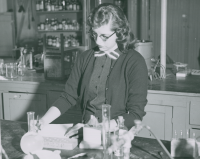 Thumbnail for 'A student works on a chemistry project in a Taylor Hall science room, circa late 1940s.'