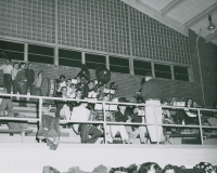 Thumbnail for 'A WSC pep band entertains in Mountaineer Gymnasium (Wright Gymnasium) in the mid-1950s.'