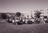 Thumbnail for 'Freshman Orientation activities in 1994 included an outside lunch set up south of Keating Hall and west of Moffat Hall.'