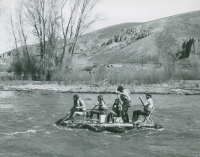 Thumbnail for 'A so-far successful raft and its race participants makes its way down the Gunnison River during the MU-Vet Springfest raft race,...'