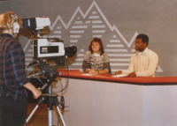 Thumbnail for 'WSC student anchors present the news and features on WSC-TV, ca. 1990.'