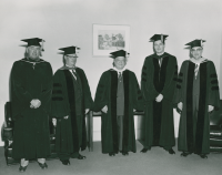 Thumbnail for 'President Mickelson and other Commencement speakers, late-1950s.'