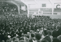 Thumbnail for 'President Bryant presides over Commencement exercises in Mountaineer Gymnasium, late 1960s.'