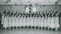 Thumbnail for 'A WSC mixed vocal group sings in a Christmas performance in the Student Union Ballroom, 1959.'
