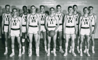 Thumbnail for 'The WSC basketball team poses for a photograph in Mountaineer Gymnasium, ca. 1955.'