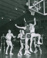 Thumbnail for 'The WSC basketball team is in action against the Colorado School of Mines at home, ca. 1957.'