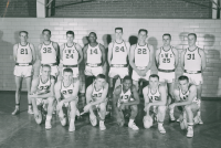 Thumbnail for 'The 1957-1958 WSC basketball team poses in Mountaineer Gymnasium, ca. 1958.'