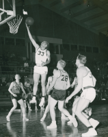 Thumbnail for 'A layup is attempted by Western State against Colorado College, ca. 1959.'
