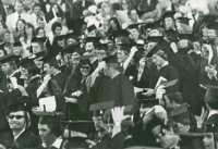 Thumbnail for 'At the conclusion of commencement exercises, late-1970s WSC graduates move their mortarboard tassles from right to left.'